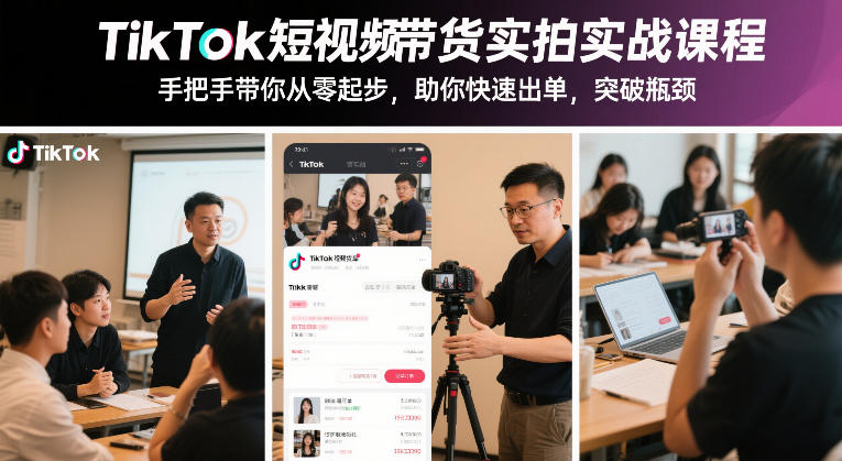 TikTok短视频带货实拍实战课程，手把手带你从零起步，助你快速出单，突破瓶颈-时光云网创