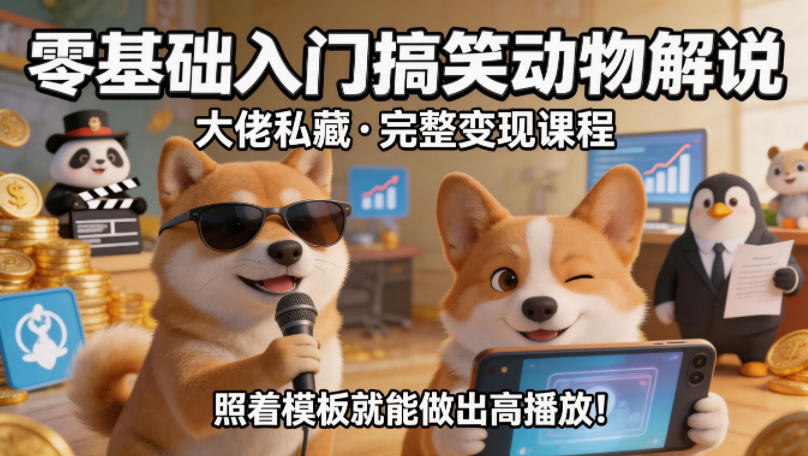 零基础入门搞笑动物解说，大佬私藏完整变现课程，照着模板就能做出高播放-时光云网创