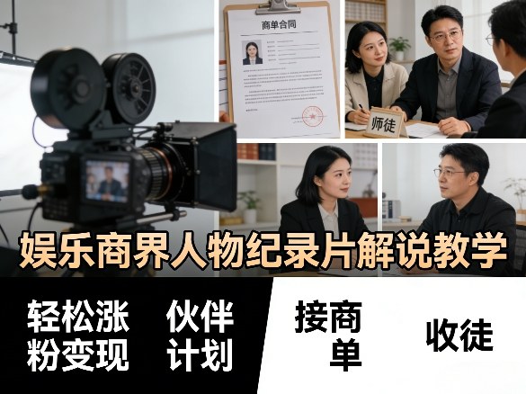 娱乐商界人物纪录片解说教学，轻松涨粉变现，伙伴计划，接商单，收徒等-时光云网创