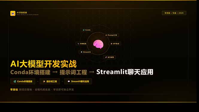 AI大模型开发实战：Conda环境搭建→提示词工程→Streamlit聊天应用，零基础到项目落地-时光云网创