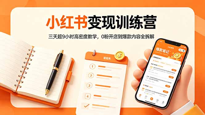 小红书变现训练营：三天超9小时高密度教学，0粉开店到爆款内容全拆解-时光云网创