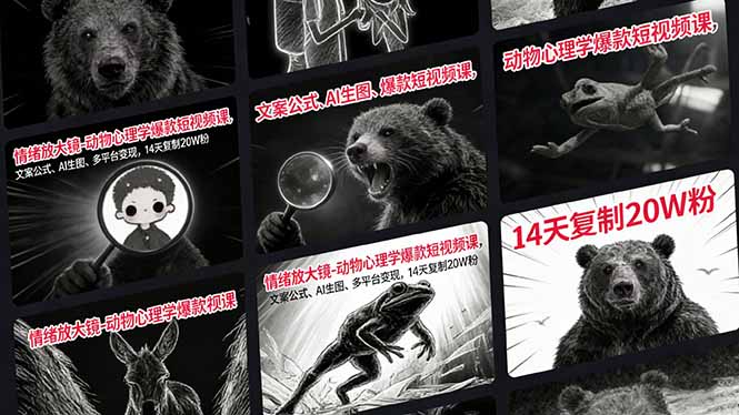 情绪放大镜-动物心理学爆款短视频课，文案公式、AI生图、多平台变现，14天复制20W粉-时光云网创