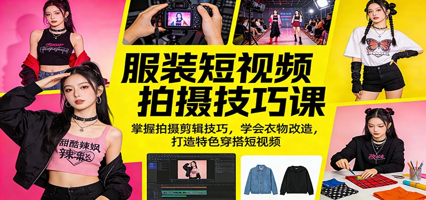 服装短视频拍摄技巧课：掌握拍摄剪辑技巧，学会衣物改造，打造特色穿搭短视频-时光云网创