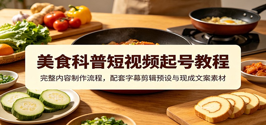 美食科普短视频起号教程：完整内容制作流程，配套字幕剪辑预设与现成文案素材-时光云网创