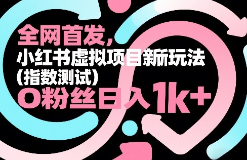 全网首发，小红书虚拟项目新玩法(指数测试)，0粉丝日入1k+，整个玩法完整拆解！-时光云网创
