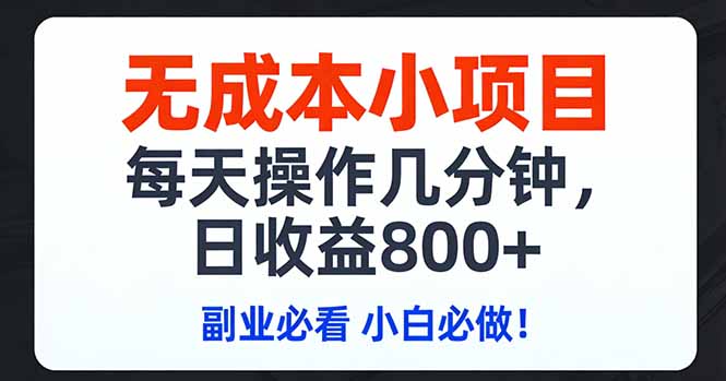 无成本小项目,每天操作几分钟,日收益800+ 副业必看 小白必做！-时光云网创