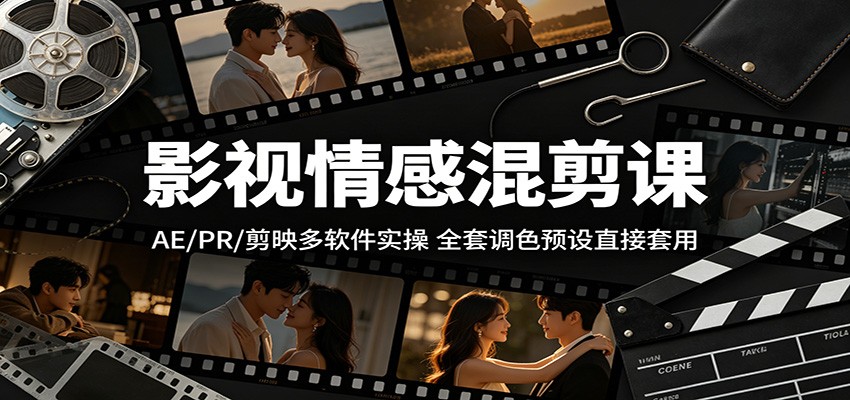 影视情感混剪课：AE/PR/剪映多软件实操，全套调色预设直接套用-时光云网创