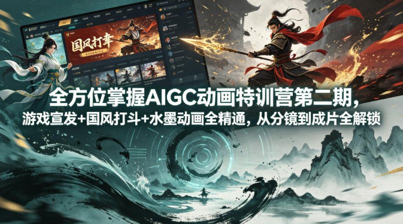 全方位掌握AIGC动画特训营第二期，游戏宣发+国风打斗+水墨动画全精通，从分镜到成片全解锁-时光云网创