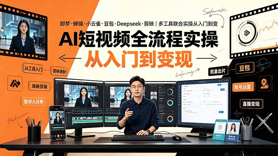 AI短视频全流程实操：即梦·蝉镜·小云雀·豆包·Deepseek·剪映｜多工具联合实操从入门到变现-时光云网创