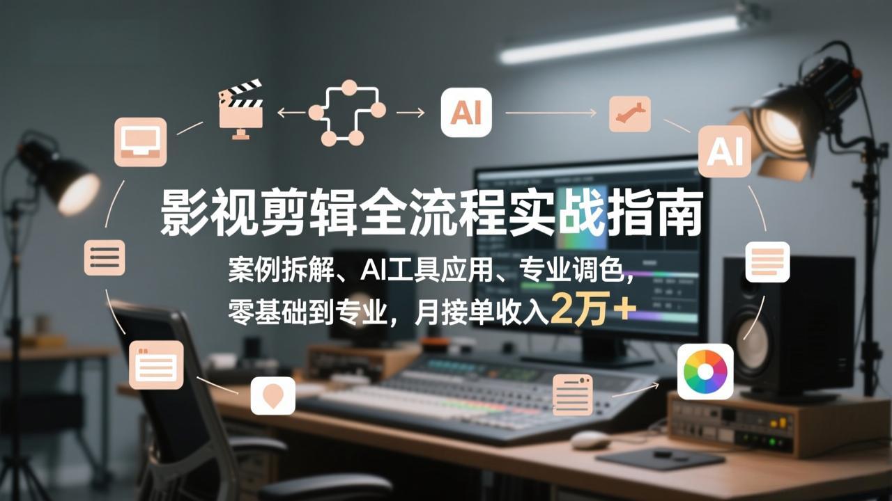影视剪辑全流程实战指南，案例拆解、AI工具应用、专业调色，零基础到专业，月接单收入2万+-时光云网创