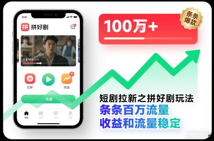 短剧拉新之拼好剧玩法，条条百万流量，收益和流量稳定-时光云网创