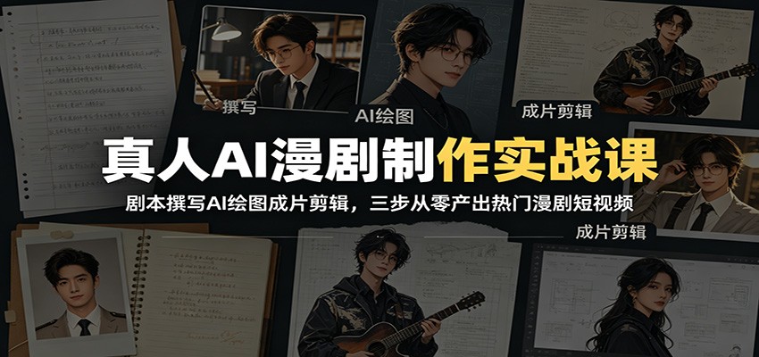 真人AI漫剧制作实战课:剧本撰写AI绘图成片剪辑,三步从零产出热门漫剧短视频-时光云网创