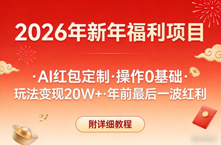 新年福利项目，AI红包定制，操作0基础，玩法变现20W+年前最后一波红利，附详细教程-时光云网创