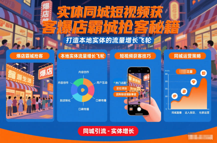 实体同城短视频获客爆店霸城抢客秘籍，打造本地实体的流量增长飞轮-时光云网创