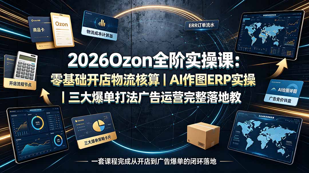2026Ozon全阶实操课：零基础开店物流核算｜AI作图ERP实操｜三大爆单打法广告运营完整落地教程-时光云网创
