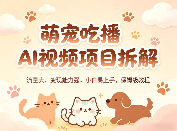 萌宠吃播AI视频项目拆解，流量大，变现能力强，小白易上手，保姆级教程-时光云网创