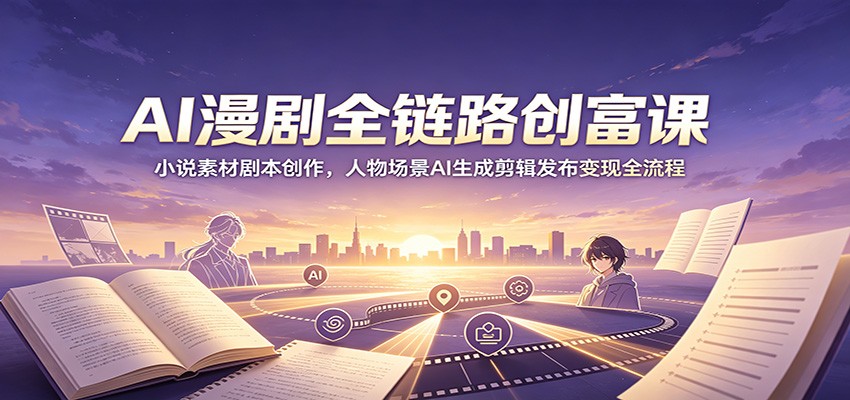 AI漫剧全链路创富课：小说素材剧本创作，人物场景AI生成剪辑发布变现全流程-时光云网创