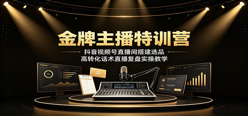 金牌主播特训营：抖音视频号直播间搭建选品，高转化话术直播复盘实操教学-时光云网创