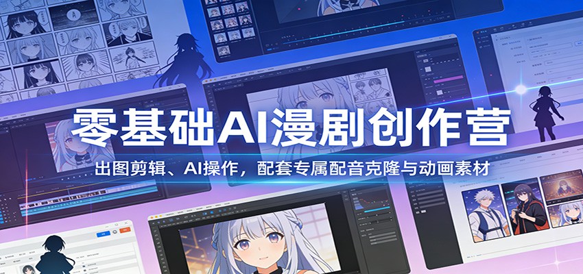 零基础AI漫剧创作营：出图剪辑、AI操作，配套专属配音克隆与动画素材-时光云网创