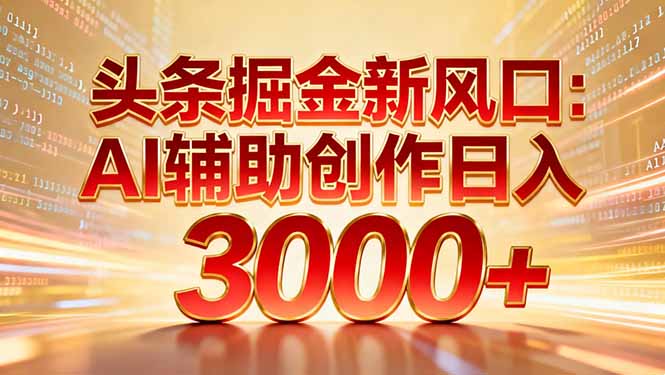 头条掘金新风口：AI辅助创作日入3000+，矩阵玩法当天启动隔天见效-时光云网创