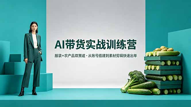 AI带货实战训练营，服装+农产品双赛道，从账号搭建到素材剪辑快速出单-时光云网创