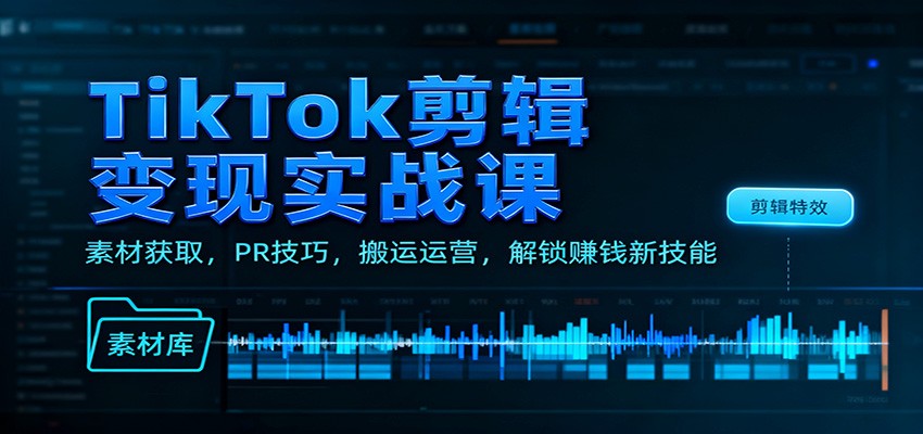 TikTok剪辑变现实战课:素材获取,PR技巧,搬运运营,解锁赚钱新技能-时光云网创