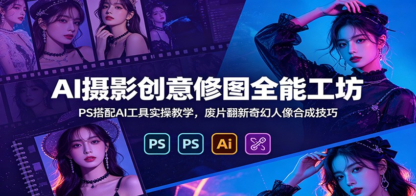 AI摄影创意修图全能工坊：PS搭配AI工具实操教学，废片翻新奇幻人像合成技巧-时光云网创