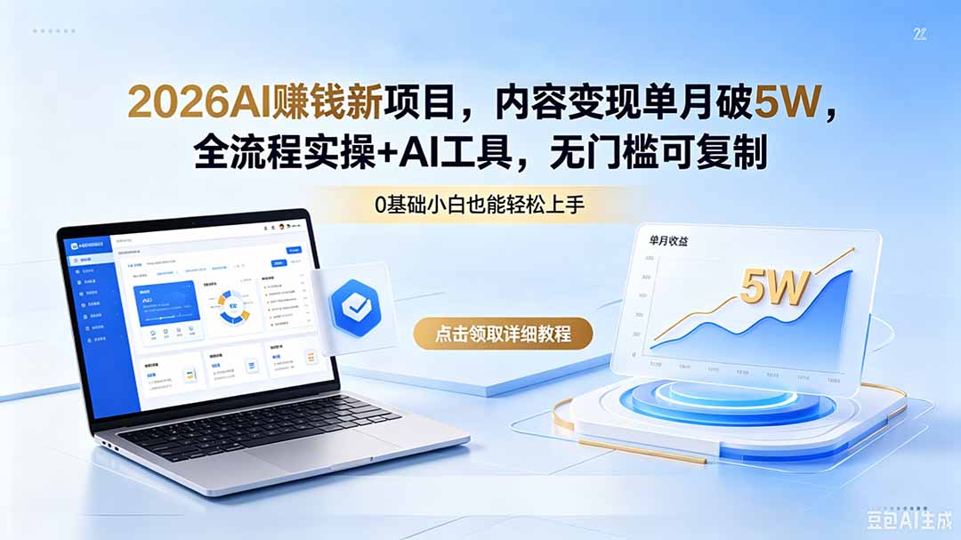 2026AI赚钱新项目，内容变现单月破5W，全流程实操+AI工具，无门槛可复制-时光云网创