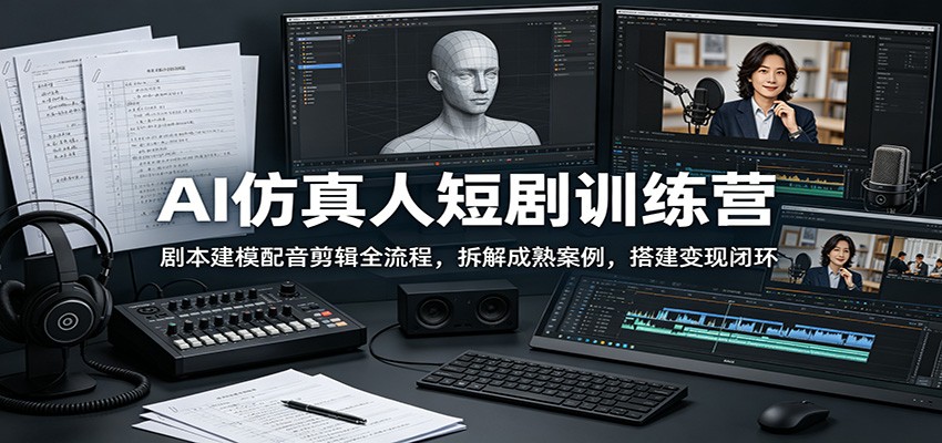 AI仿真人短剧训练营：剧本建模配音剪辑全流程，拆解成熟案例，搭建变现闭环-时光云网创