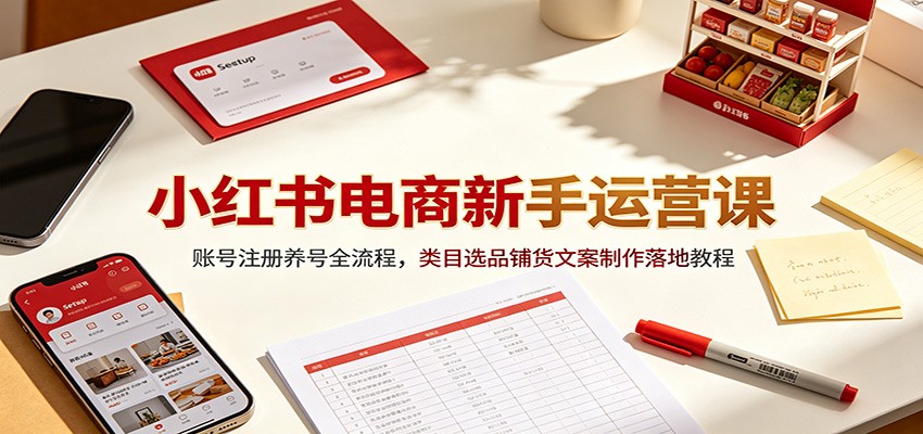 小红书电商新手运营课：账号注册养号全流程，类目选品铺货文案制作落地教程-时光云网创