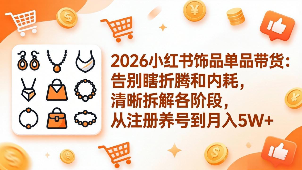 2026小红书饰品单品带货：告别瞎折腾和内耗，清晰拆解各阶段，从注册养号到月入5W+-时光云网创