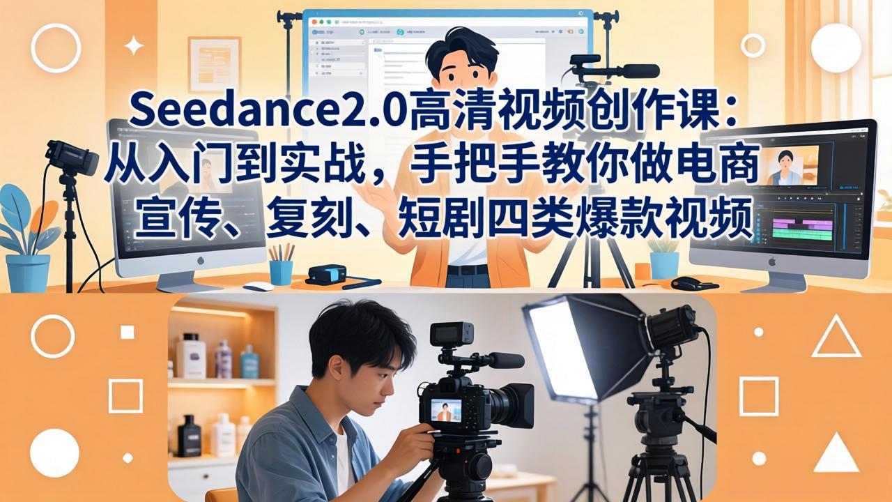 Seedance2.0高清视频创作课：从入门到实战，手把手教你做电商、宣传、复刻、短剧四类爆款视频-时光云网创