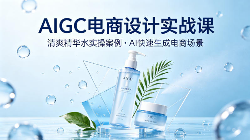 AIGC电商设计实战课，以清爽精华水为实操案例，教你用AI快速生成电商场景-时光云网创