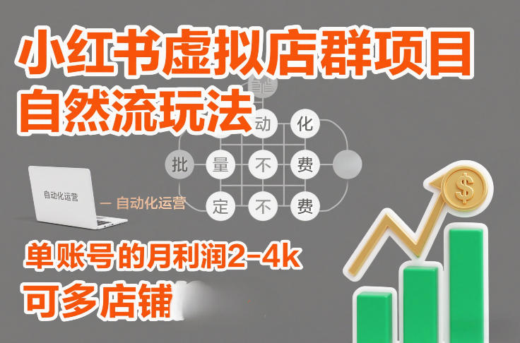 小红书虚拟店群项目，自然流玩法，批量自动化，稳定不费号，单账号的月利润2-4k，可多店矩阵-时光云网创