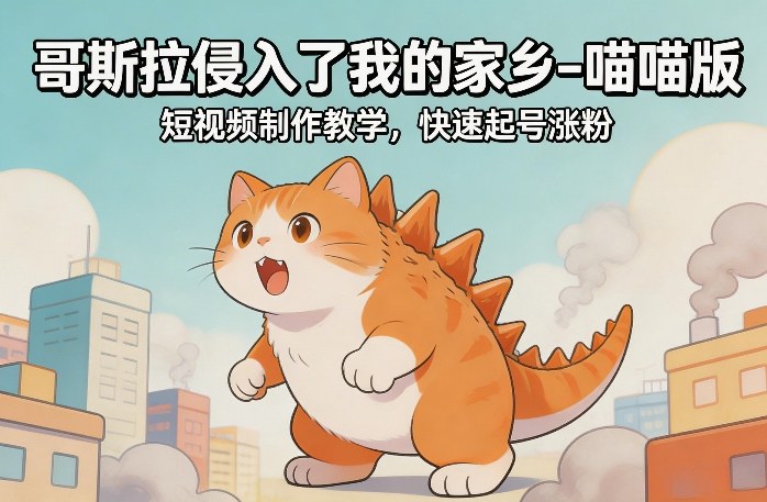 哥斯拉侵入了我的家乡–喵喵版短视频制作教学，快速起号涨粉-时光云网创