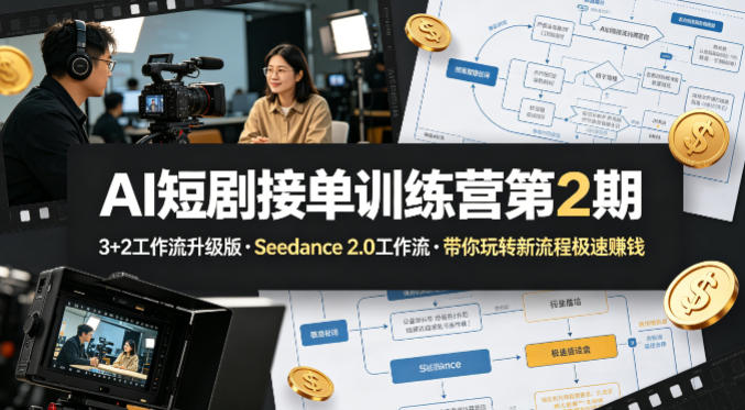 AI短剧接单训练营第2期，3+2工作流升级版，Seedance 2.0工作流，带你玩转新流程极速賺钱-时光云网创
