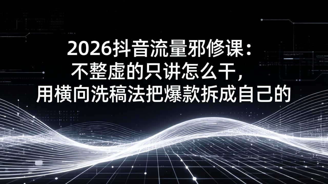 2026抖音流量邪修课：不整虚的只讲怎么干，用横向洗稿法把爆款拆成自己的-时光云网创