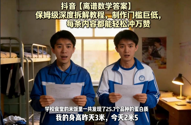 抖音【离谱数学答案】保姆级深度拆解教程，制作门槛巨低，每条内容都能轻松冲万赞，附详细步骤-时光云网创