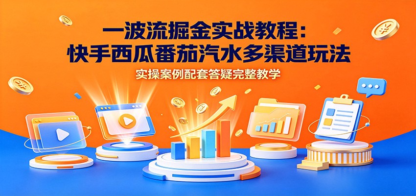 一波流掘金实战教程：快手西瓜番茄汽水多渠道玩法，实操案例配套答疑完整教学-时光云网创