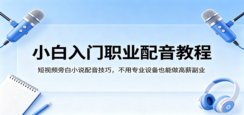小白入门职业配音教程，短视频旁白小说配音技巧，不用专业设备也能做高薪副业-时光云网创