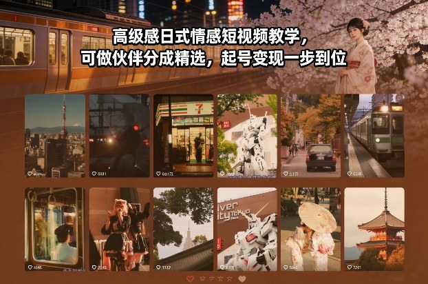 高级感日式情感短视频教学，可做伙伴分成精选，起号变现一步到位-时光云网创