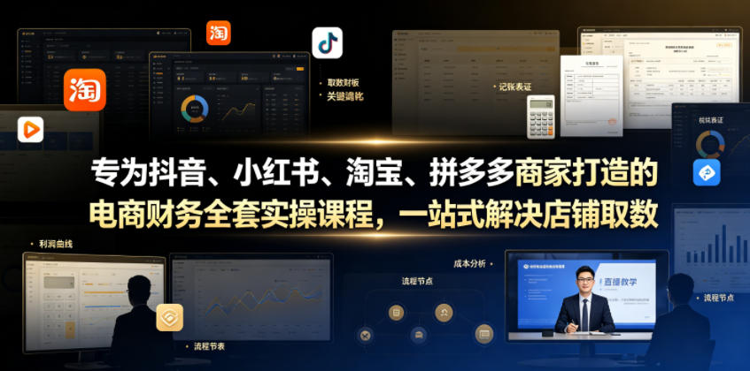 专为抖音、小红书、淘宝、拼多多商家打造的电商财务全套实操课程,一站式解决店铺取数、记账、报税全流程难题-时光云网创