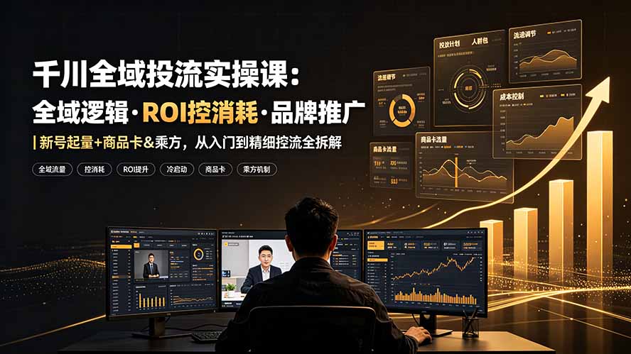 千川全域投流实操课：全域逻辑·ROI控消耗·品牌推广｜新号起量+商品卡&乘方，从入门到精细控流全拆解-时光云网创