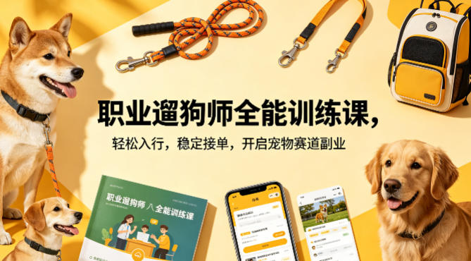 职业遛狗师全能训练课，轻松入行，稳定接单，开启宠物赛道副业-时光云网创