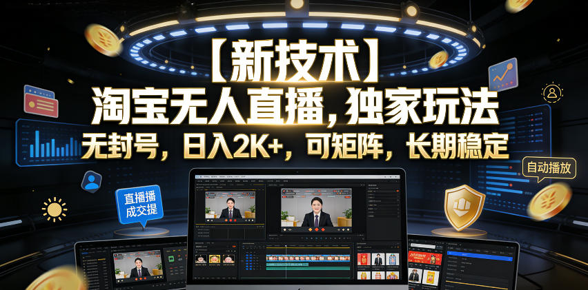 【新技术】淘宝无人直播,独家玩法,无封号,日入2K+,可矩阵,长期稳定【揭秘】-时光云网创
