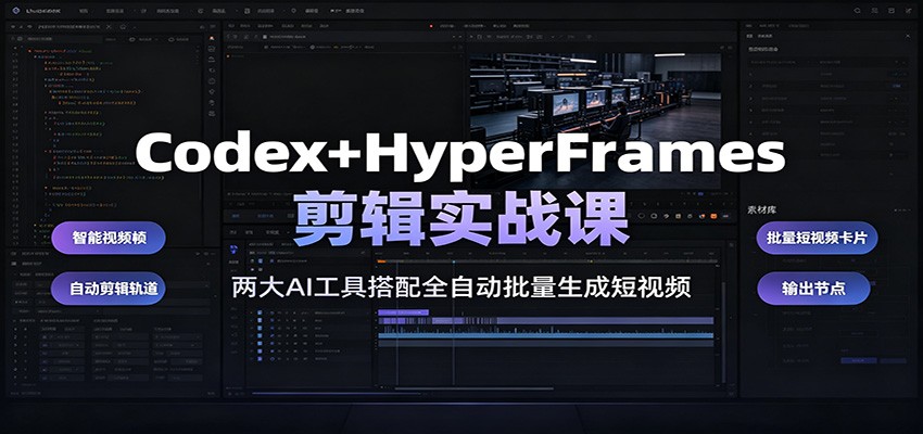 Codex+HyperFrames剪辑实战课：两大AI工具搭配全自动批量生成短视频-时光云网创