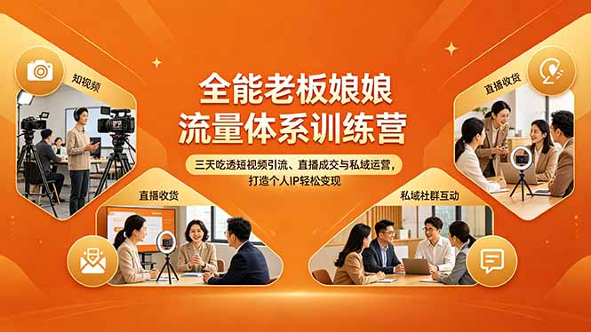 全能老板娘流量体系训练营，三天吃透短视频引流、直播成交与私域运营，打造个人IP轻松变现-时光云网创