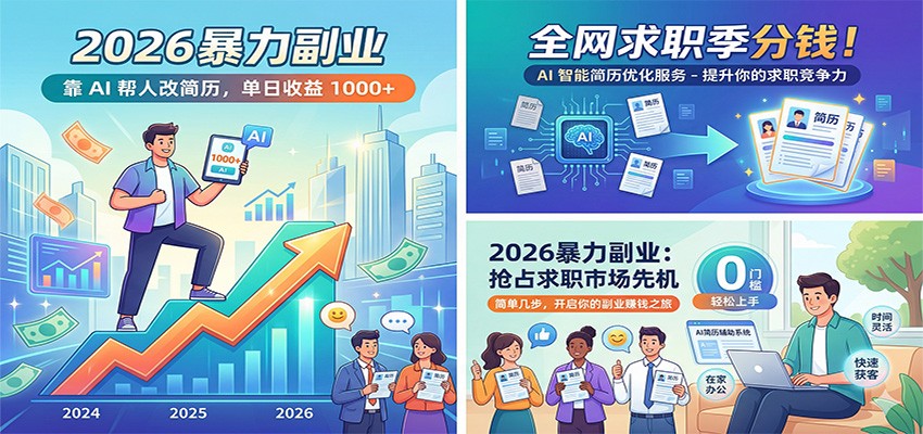 2026暴力副业：靠AI帮人改简历，单日收益1000+，全网求职季分钱-时光云网创