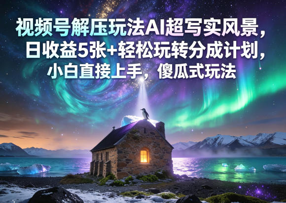 视频号解压玩法AI超写实风景，日收益5张+轻松玩转分成计划，小白直接上手，傻瓜式玩法-时光云网创