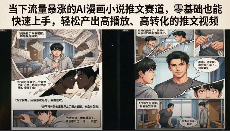 当下流量暴涨的AI漫画小说推文赛道，零基础也能快速上手，轻松产出高播放、高转化的推文视频-时光云网创